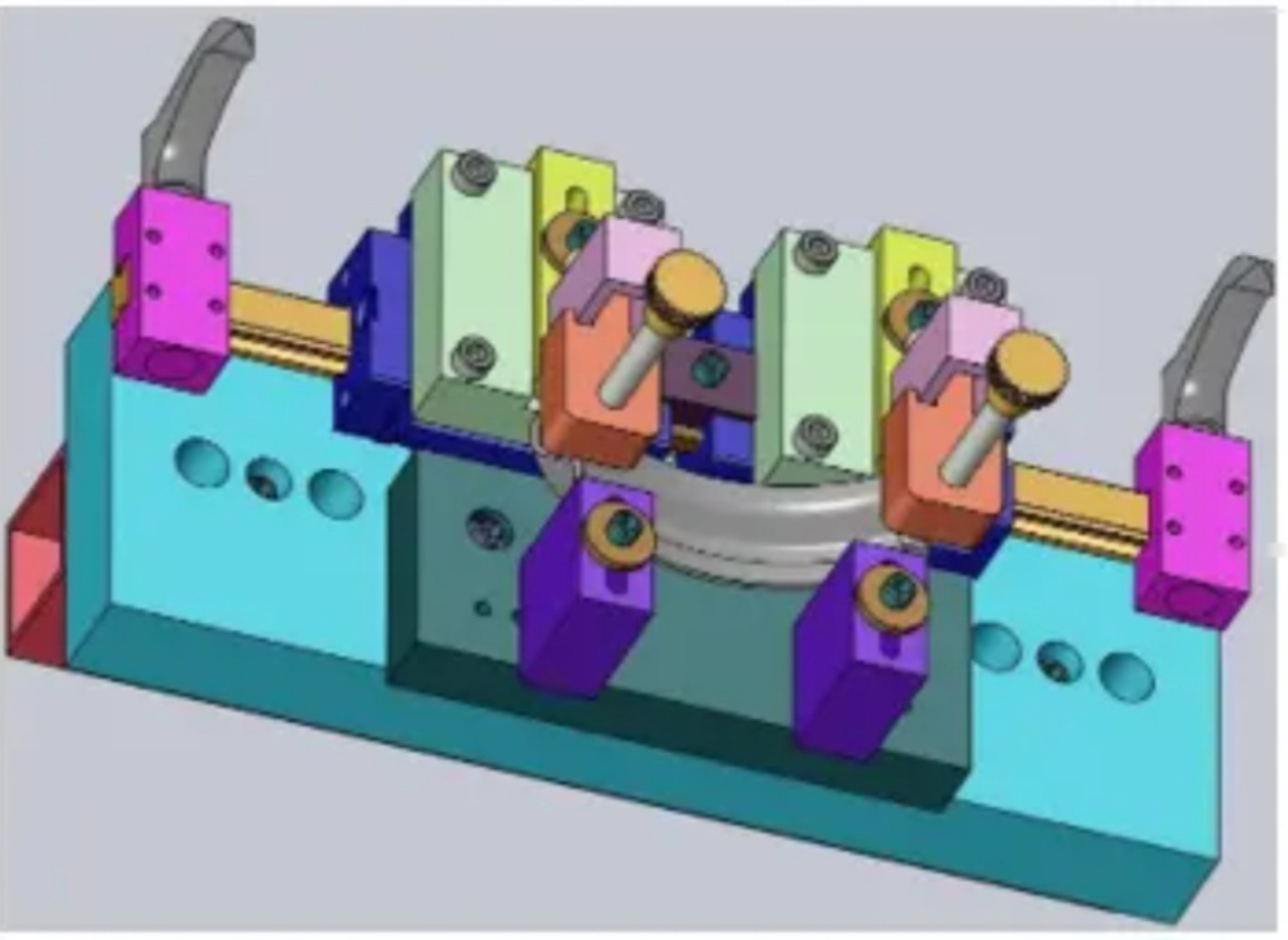 CAD view of a universal inspection fixture holding a generic sample